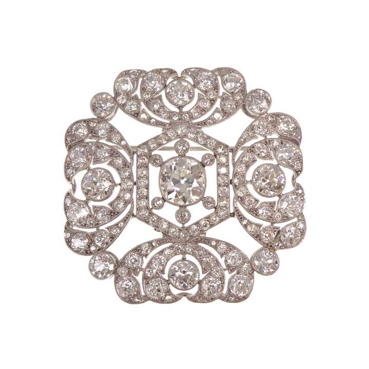 Belle epoque diamond octagonal panel brooch of openwork garland style